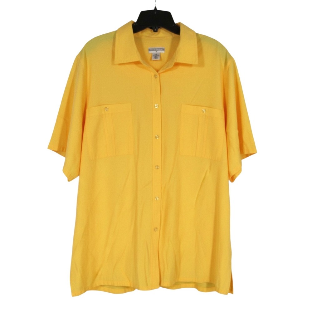 INVESTMENTS II WOMAN Yellow TWILL Button-Up 2-POCKETS Casual BLOUSE/TOP Sz 2X